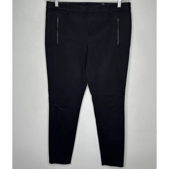 Club Monaco Black Straight Leg Leather Trimmed Zip & Pockets Trouser Pants 10 - Picture 1 of 12